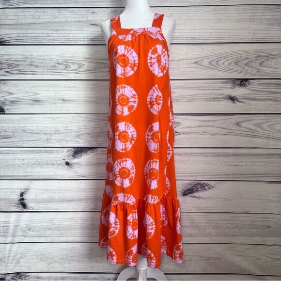 Ugg Koolaburra Orange Patterned Tiered Jersey Lounge Beach Dress - Picture 1 of 9